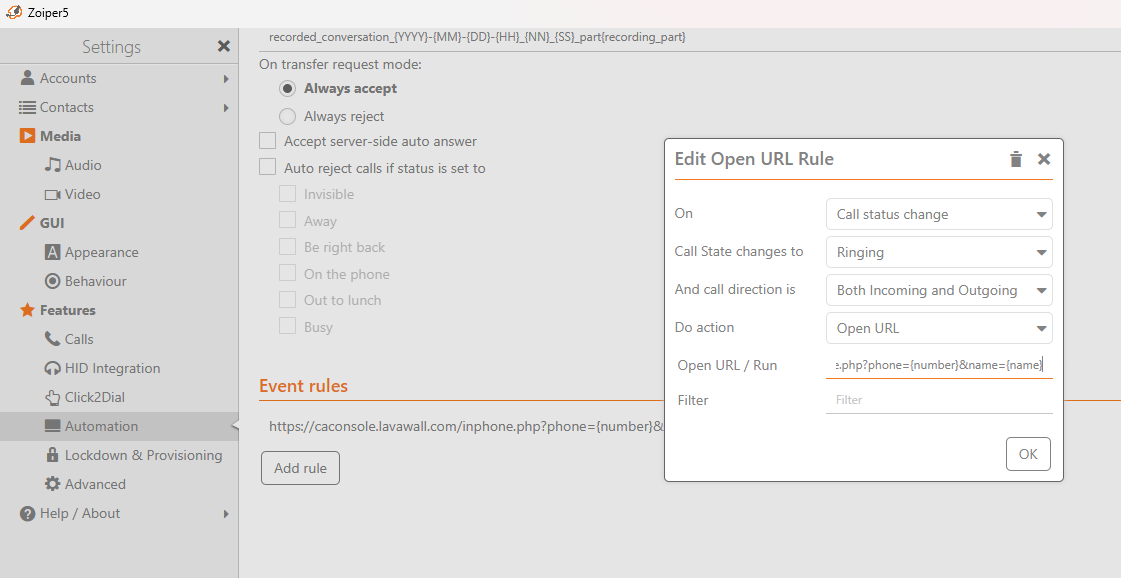 Zoiper 5 screen capture