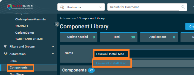 Datto RMM Mac component search