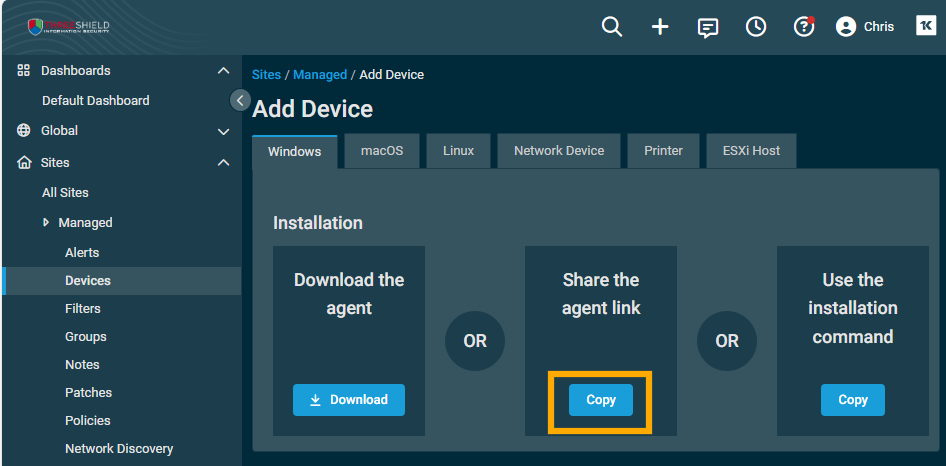 Datto RMM setup site add device
