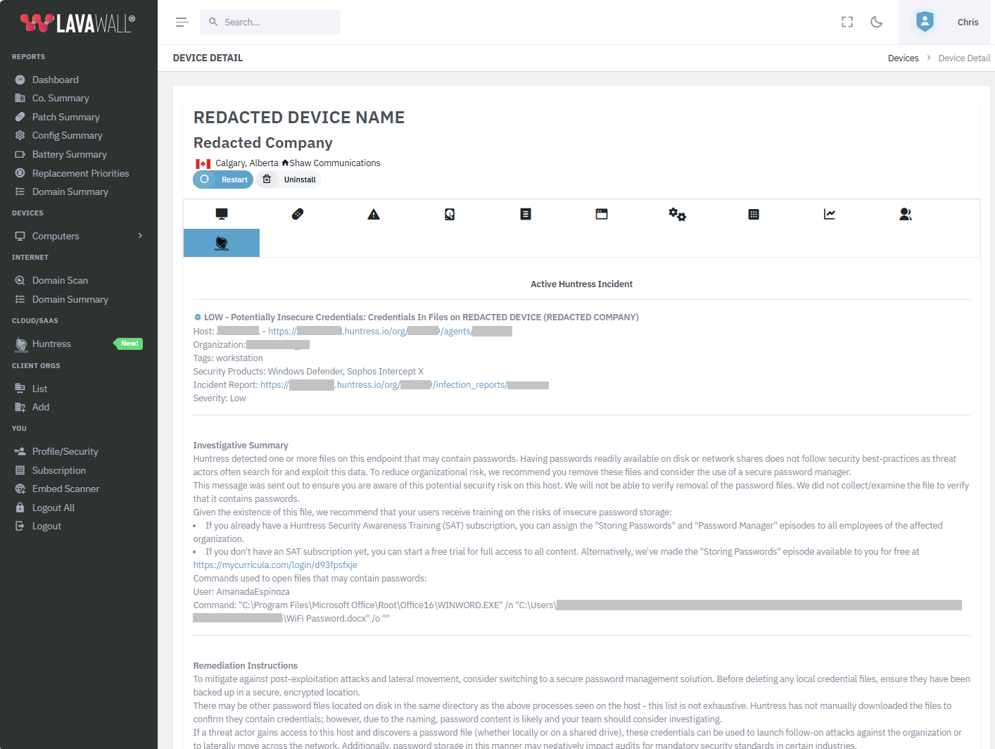 Huntress Device Details