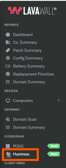 Huntress menu option in Lavawall side menu